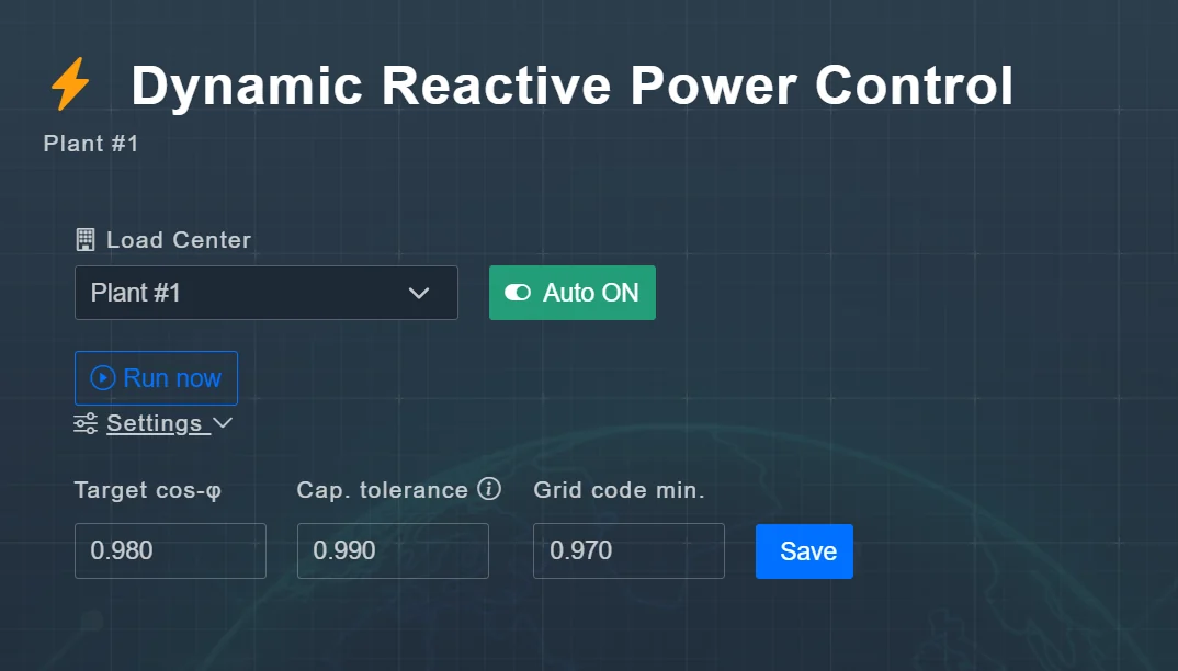 Panel de control dinámico de potencia reactiva